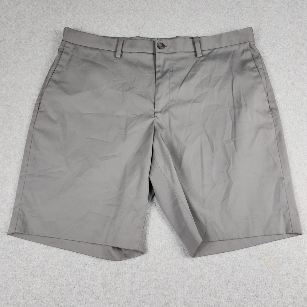 Perry Ellis Chino Shorts Mens 36 Gray Stretch Classic Flat Front Casual Summer